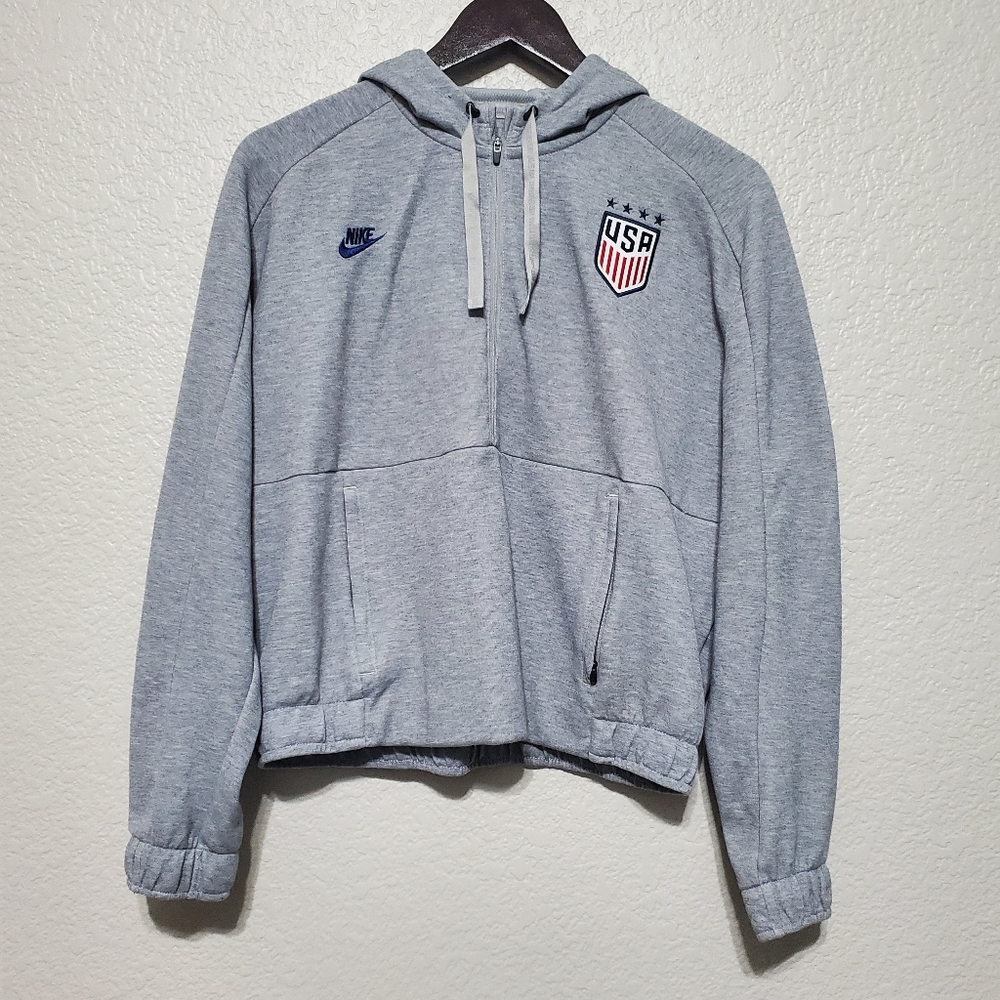 Nike Gray Team USA Soccer Dri-Fit Cropped 3/4 Hoodie Sweatshirt Women's Large